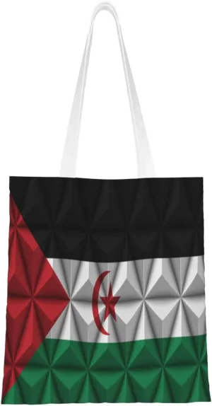 Flag of the Sahrawi Arab Democratic Republic With Polygon Effect Tote Bag for Women Canvas Shopping Bags Reusable Beach Bag Grocery Bags Tote Shoulder Bag Gift Bags