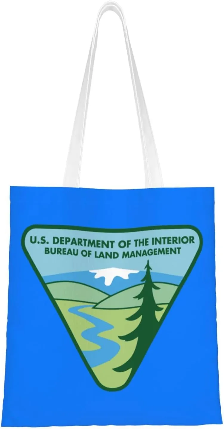 Flag of the United States Bureau of Land Management Tote Bag for Women Canvas Shopping Bags Reusable Beach Bag Grocery Bags Tote Shoulder Bag Gift Bags