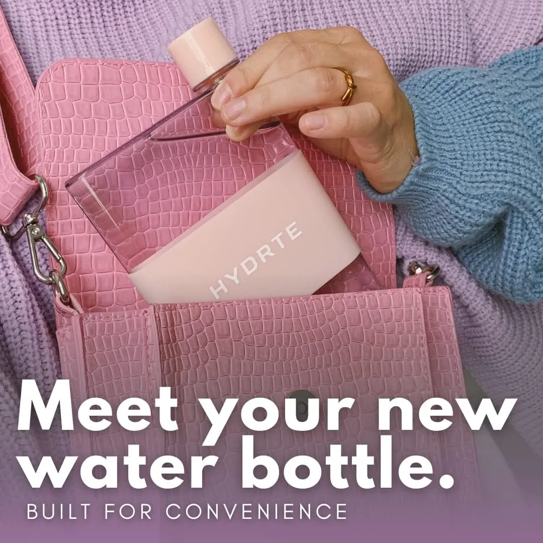 Flat Water Bottle 13 oz - Leak Proof, Slim Design for Purse - Cute BPA-Free Square Bottle for Women and Men