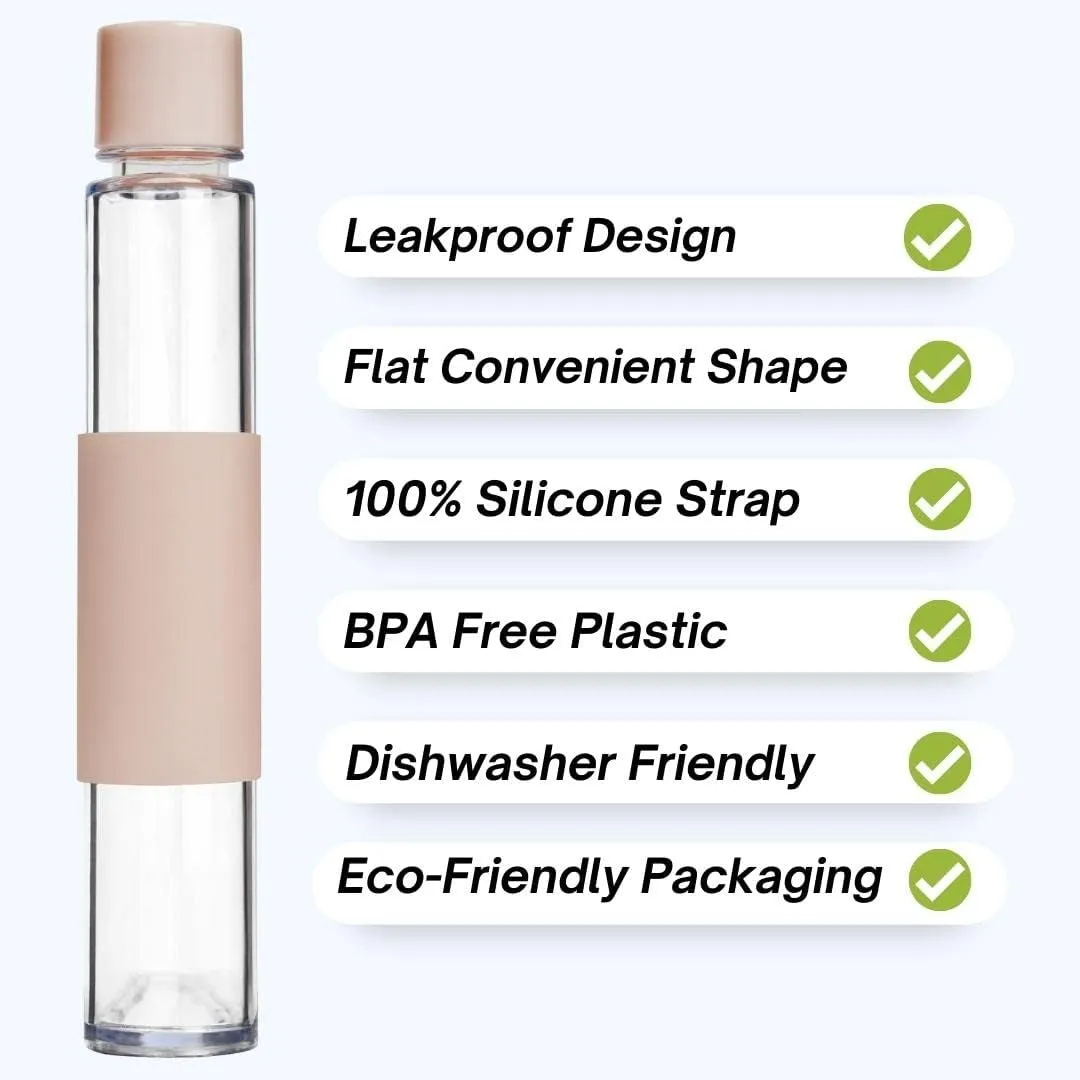 Flat Water Bottle 13 oz - Leak Proof, Slim Design for Purse - Cute BPA-Free Square Bottle for Women and Men