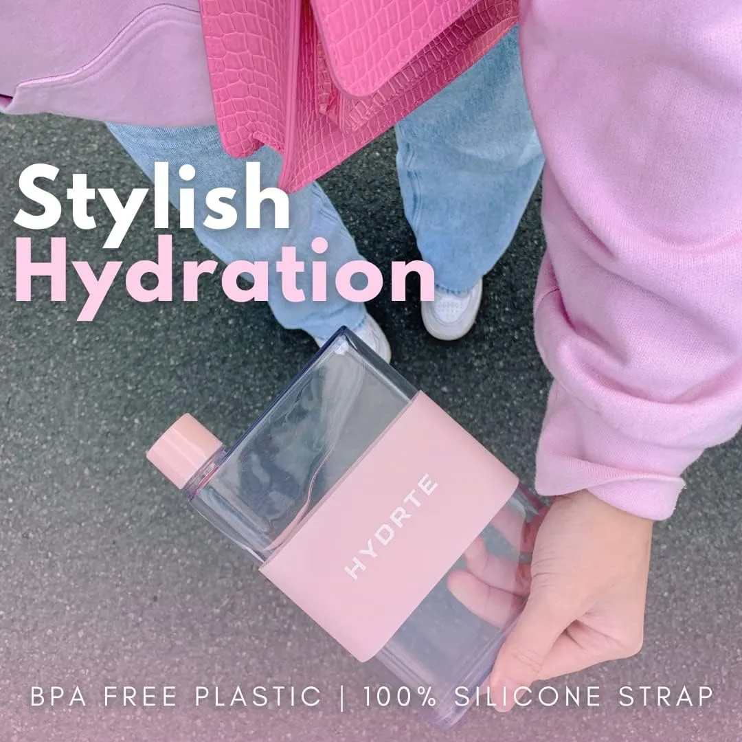 Flat Water Bottle 13 oz - Leak Proof, Slim Design for Purse - Cute BPA-Free Square Bottle for Women and Men