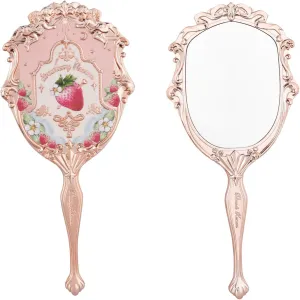 Flower Knows Strawberry Rococo Hand Mirror,Vintage Handheld Mirror,Fancy & Pretty Princess Mirror with Long Handle,Gift for Girls & Women(Soft Pink)