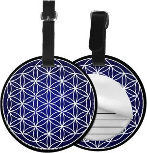 Flower of Life Sacred Geometry Round Leather Luggage Tags for Travel Bags Backpacks Handbags,3.7in