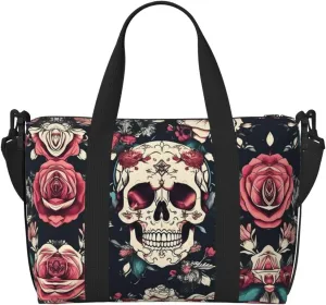 Flowers Skull Ornamental Pattern print Travel Duffle Bag,Weekender Bags,Gym Duffel Bag,Luggage Duffle Overnight for Women Men