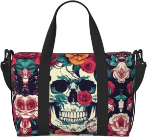 Flowers Skull Ornamental print Travel Duffle Bag,Weekender Bags,Gym Duffel Bag,Luggage Duffle Overnight for Women Men