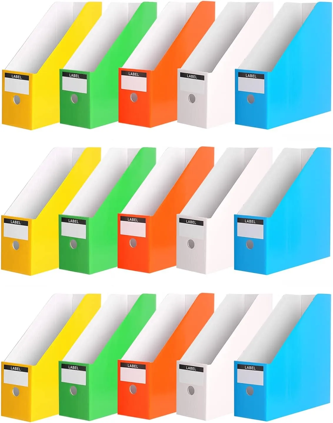 Foldable Desk File Holder Organizer Sturdy Cardboard Magazine Storage Box Document Rack with Blank Label Stickers for Home School Office (15, Multicolor)