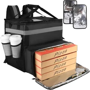 Food Delivery Bag,Large Insulated Backpack for Doordash/Uber Eeats, Expandable Cooler Bags for Bike/Motorcycle with Reflective Strip and Cup Holders,Reusable Pizza Food Delivery Bag with Hand Straps