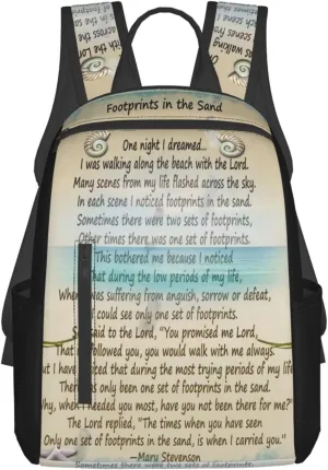 Footprints In The Sand Lightweight Backpack For Women Men, Casual Polyester Daypack Bookbag Travel Hiking Bag, Durable Laptop Backpack