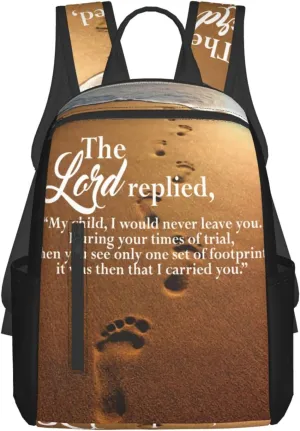 Footprints In The Sand Poem Lightweight Backpack For Women Men, Casual Polyester Daypack Bookbag Travel Hiking Bag, Durable Laptop Backpack