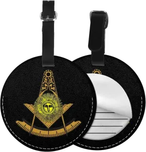 Freemason Past Master Round Leather Luggage Tags for Travel Bags Backpacks Handbags,3.7in