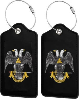 Freemasonry and Scottish Rite Luggage Tags for Travel, Stainless Steel & Leather, Personalized Engraved, Durable Bag Tags 2 PCS