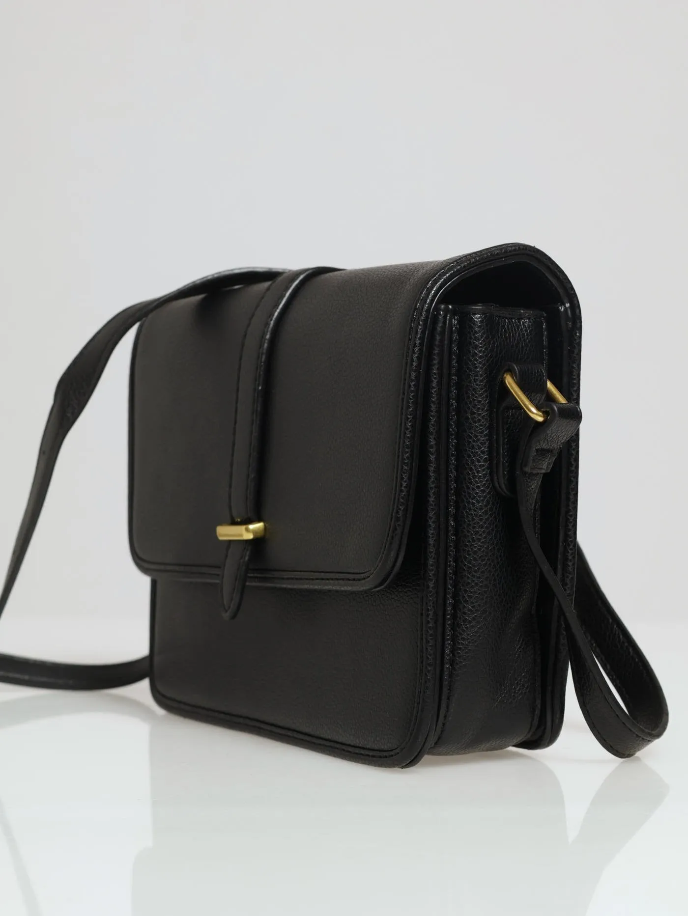 Front Tab Square Satchel - Black