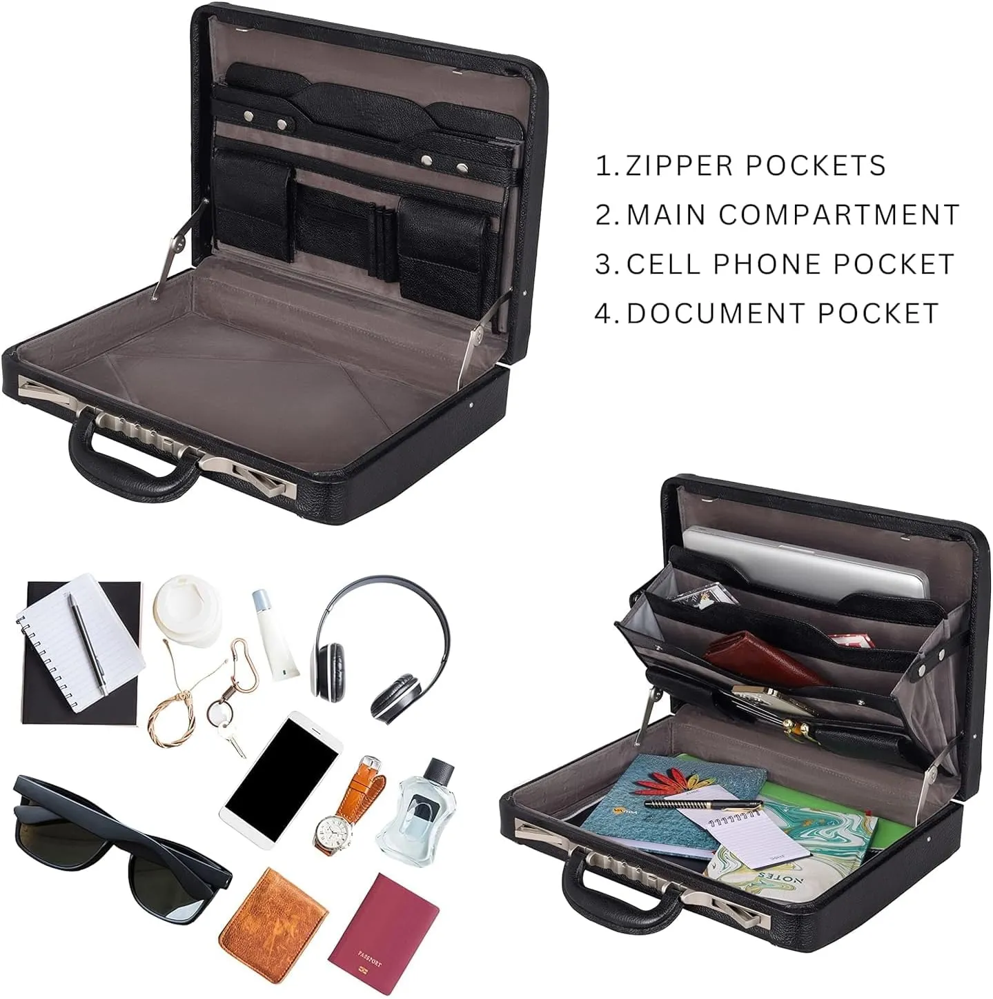 Full Grain Leather Briefcase Attache Case For Unisex Size L18 x W4 x H12 Inches Luxury Briefcase Bag