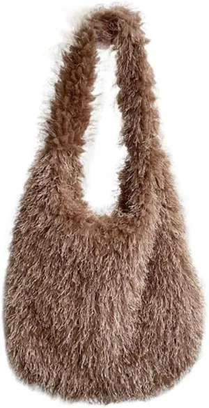 Furry Tote Bag for Women Faux Fur Shoulder Bag Y2k Purse Fluffy Large Fuzzy Handbags Cute Solid Top Handle Satchels