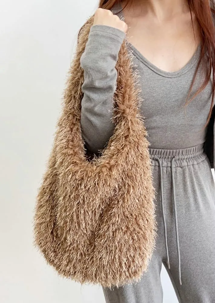 Furry Tote Bag for Women Faux Fur Shoulder Bag Y2k Purse Fluffy Large Fuzzy Handbags Cute Solid Top Handle Satchels