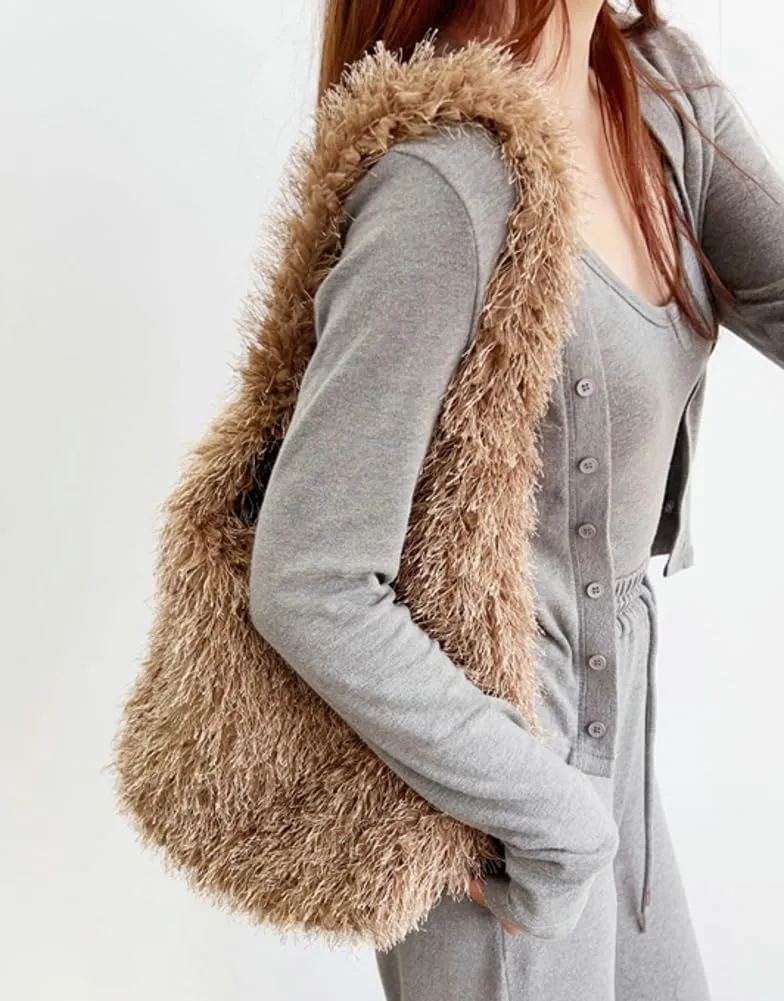 Furry Tote Bag for Women Faux Fur Shoulder Bag Y2k Purse Fluffy Large Fuzzy Handbags Cute Solid Top Handle Satchels