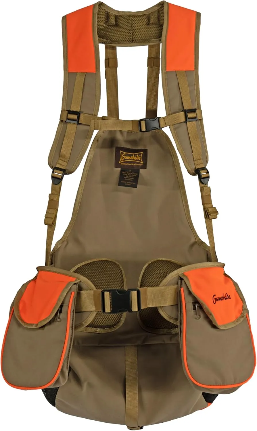 Gamehide Mens Upland Game Bird Hunting Strap Vest Fully Adjusble With Orange Tipping