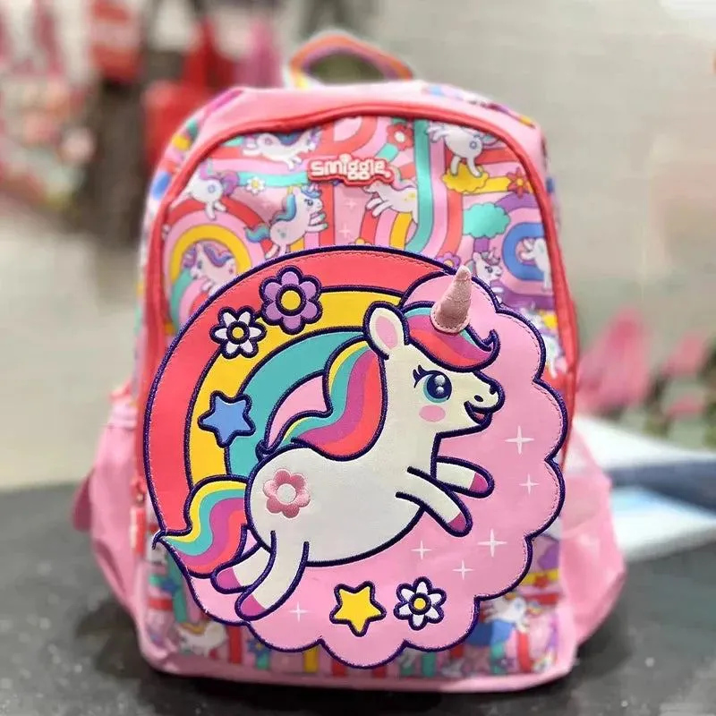Genuine Australian Smiggle schoolbag Cute Pink Maze Unicorn Backpack Medium Children's Backpack Water Cup Retractable Pen Bag