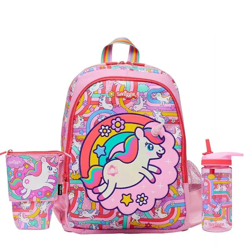 Genuine Australian Smiggle schoolbag Cute Pink Maze Unicorn Backpack Medium Children's Backpack Water Cup Retractable Pen Bag