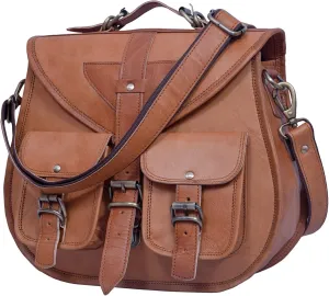 Genuine Brown Leather Messenger Bag for Women - Large Crossbody Purse, Vintage Shoulder Satchel Handbag, Saddle Crossover Bag