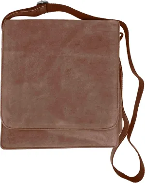 Genuine Cowhide Brown Leather Vertical Laptop Messenger Shoulder Bag