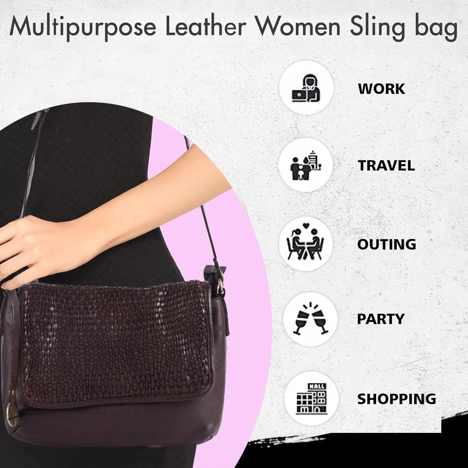 Genuine Leather Crossbody Sling Bags for Women, Bags for Women Trendy Casual Office Bag with Adjustable Strap