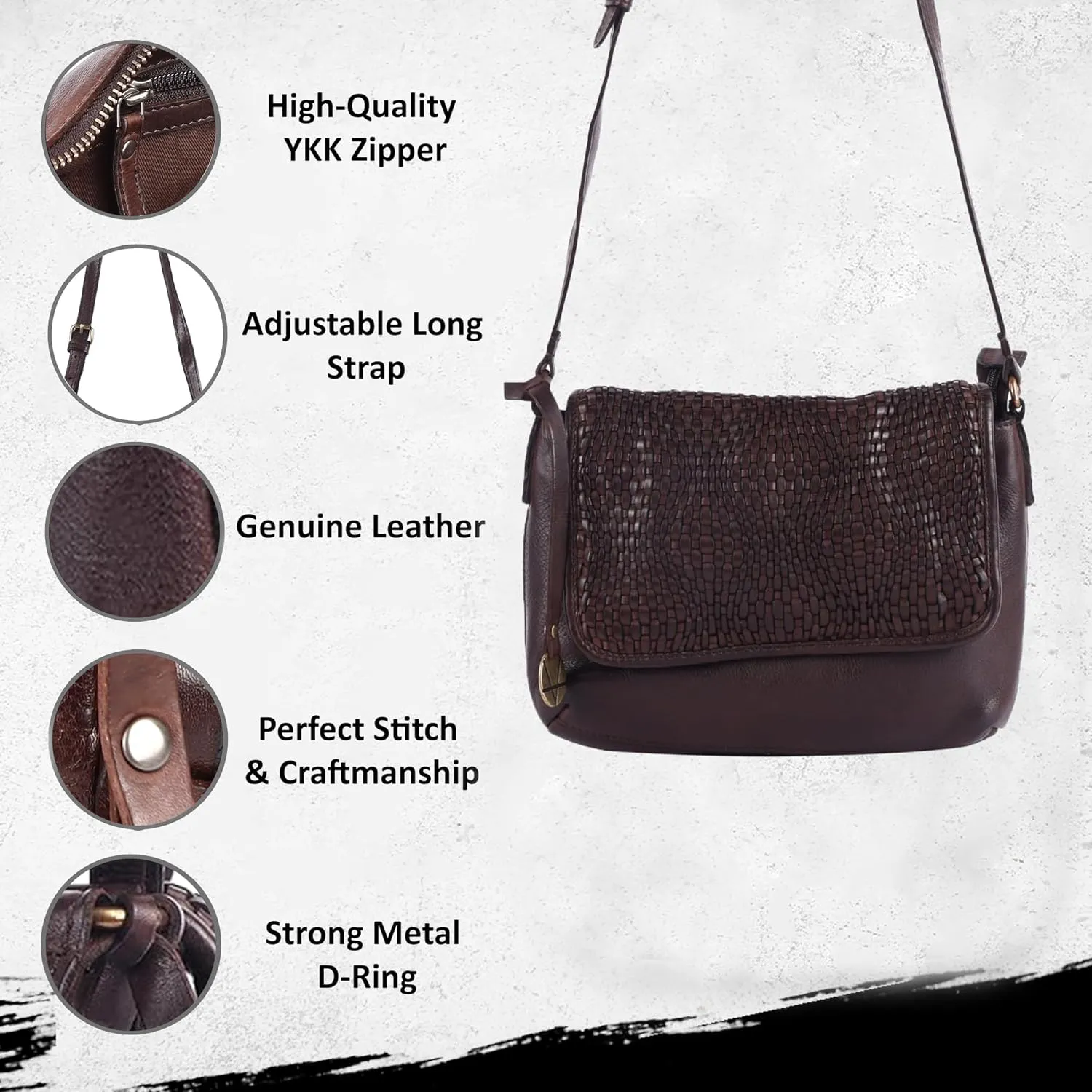 Genuine Leather Crossbody Sling Bags for Women, Bags for Women Trendy Casual Office Bag with Adjustable Strap