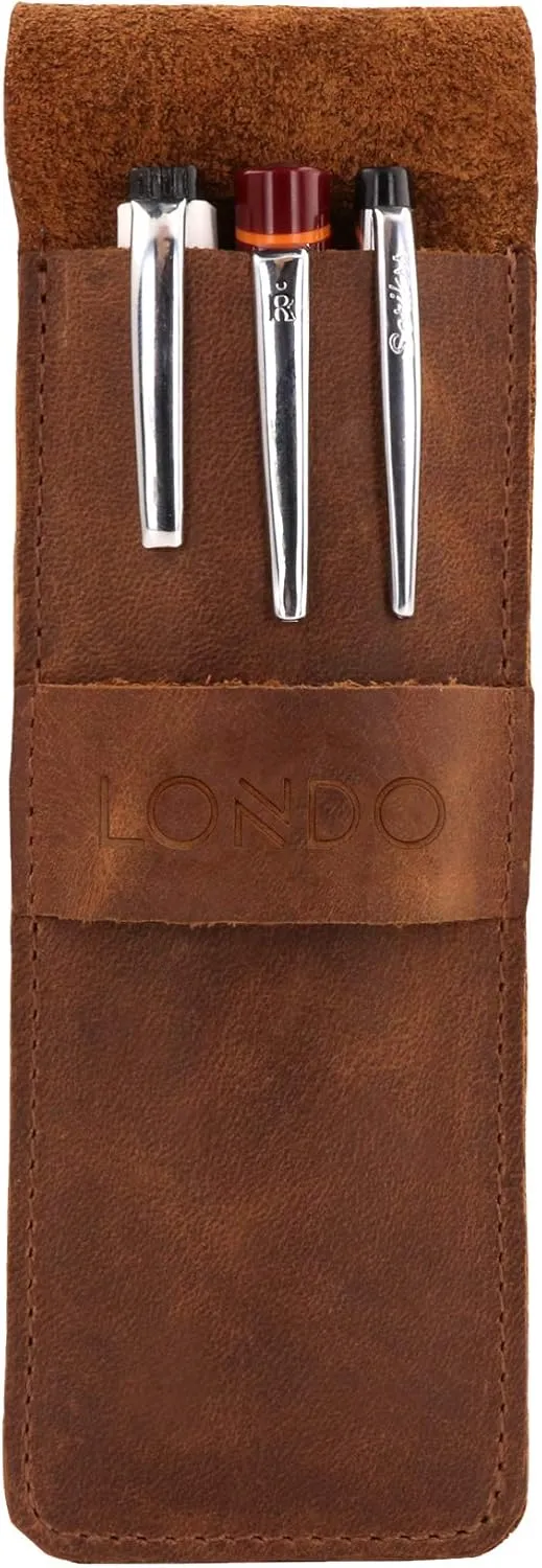Genuine Leather Pen and Pencil Case with Tuck in Flap, Stationery Bag