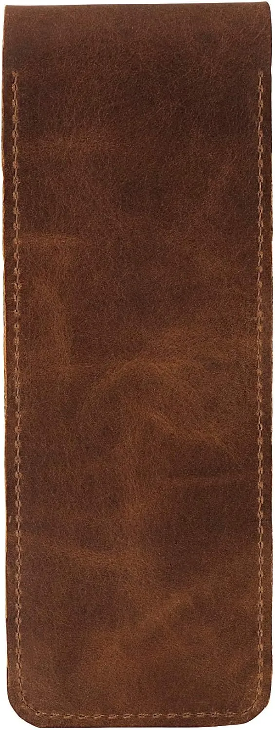 Genuine Leather Pen and Pencil Case with Tuck in Flap, Stationery Bag