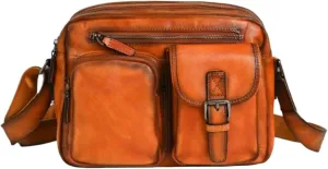 Genuine Leather Shoulder Bags Mens Messenger Bags Casual Daypacks Travel Bags Briefcases Luggage Crossbody Bags(Yellow)