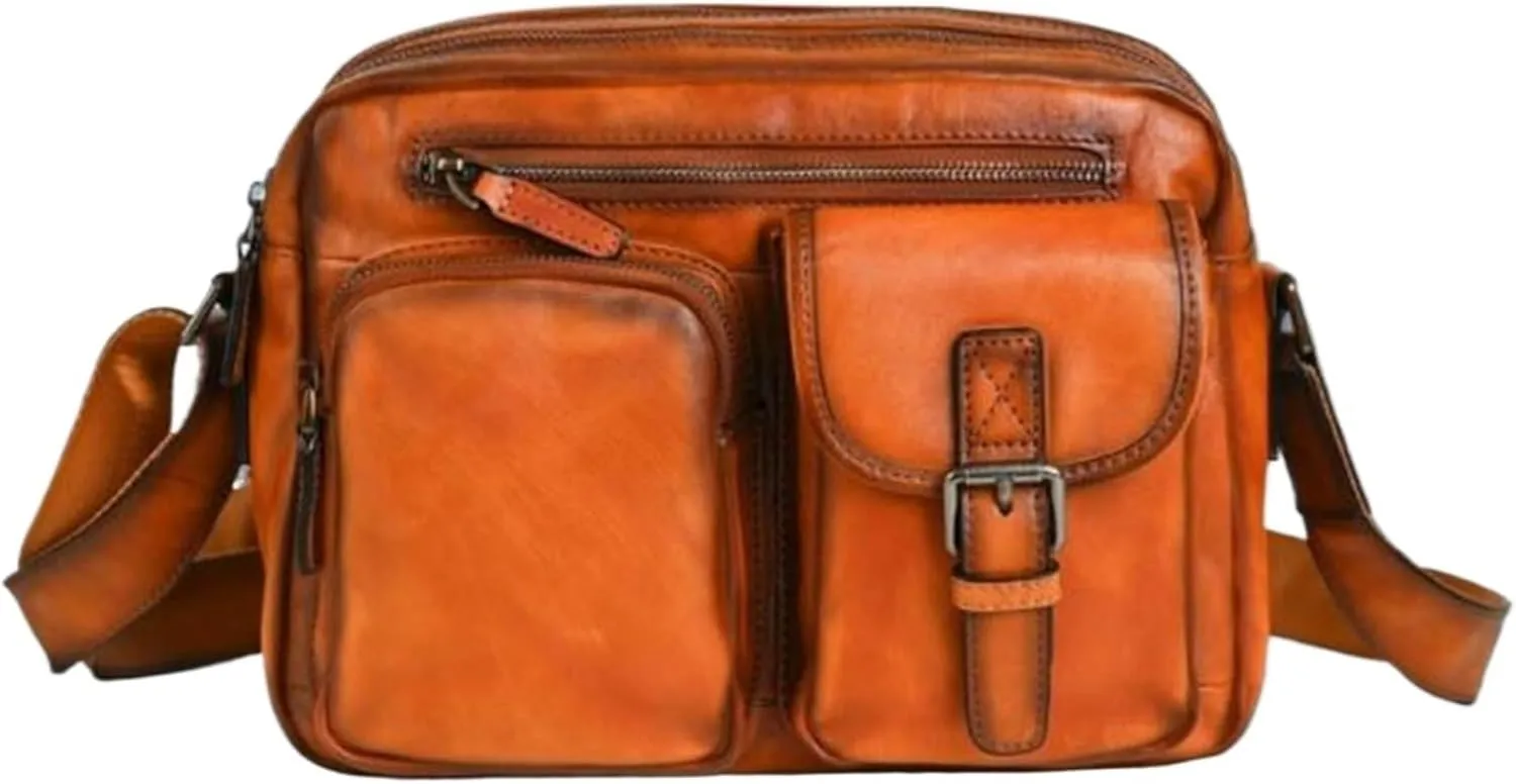 Genuine Leather Shoulder Bags Mens Messenger Bags Casual Daypacks Travel Bags Briefcases Luggage Crossbody Bags(Yellow)