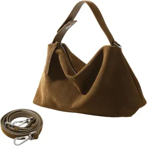 Genuine Leather Suede Tote Bags for Women, Vintage Suede Slouchy Hobo Shoulder Crossbody Bags