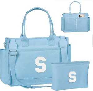 Gifts for Teen Girls Women, Initial Canvas Tote Bag with Zipper for College, Work, Teen Girl Gifts Trendy Stuff