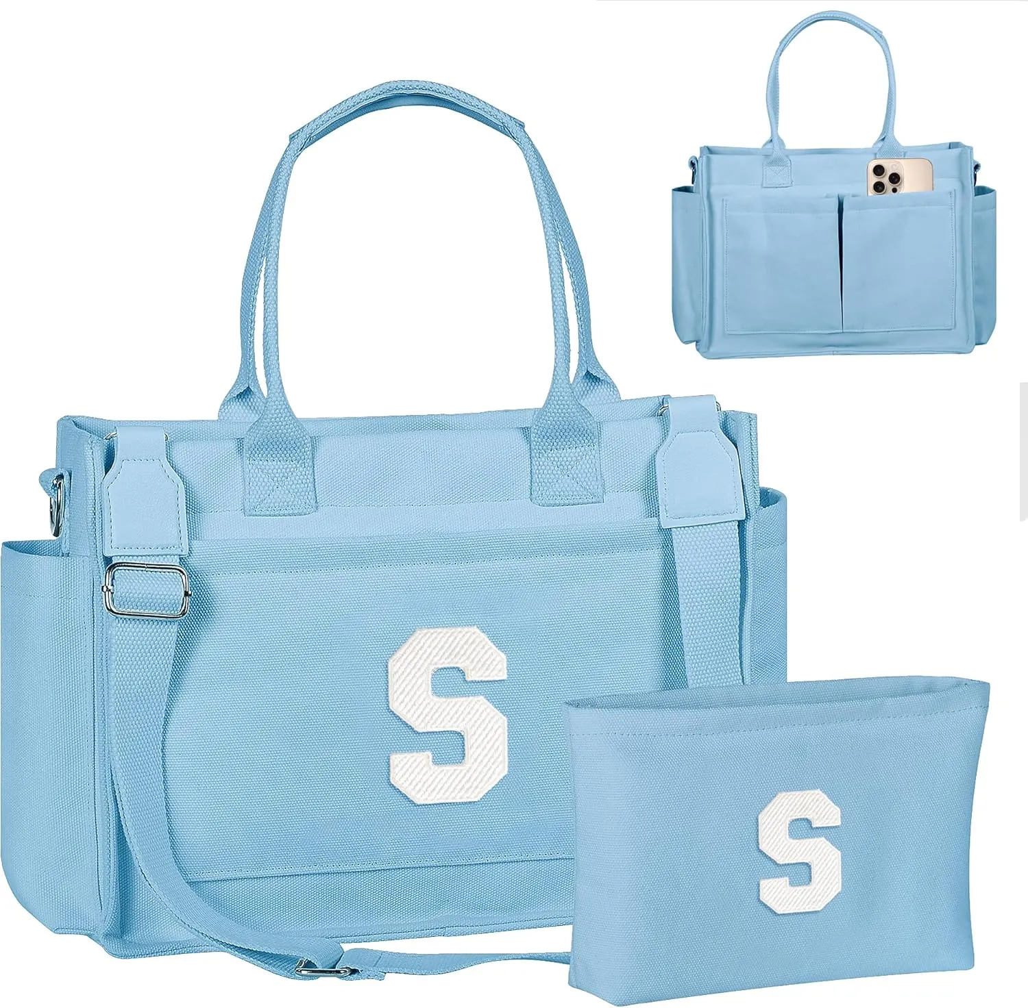 Gifts for Teen Girls Women, Initial Canvas Tote Bag with Zipper for College, Work, Teen Girl Gifts Trendy Stuff