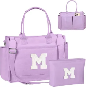Gifts for Teen Girls Women, Initial Canvas Tote Bag with Zipper for College, Work, Teen Girl Gifts Trendy Stuff