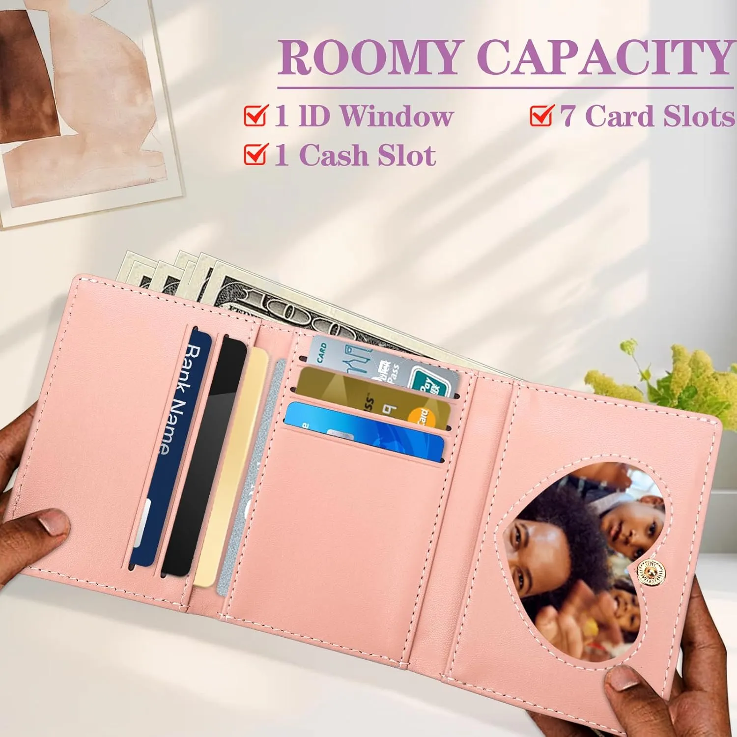 Girls Wallet,Small Tri-folded Aesthetic Wallet,PU Leather Purse Cash Pocket Card Holder ID Window Purse for Women Letter I