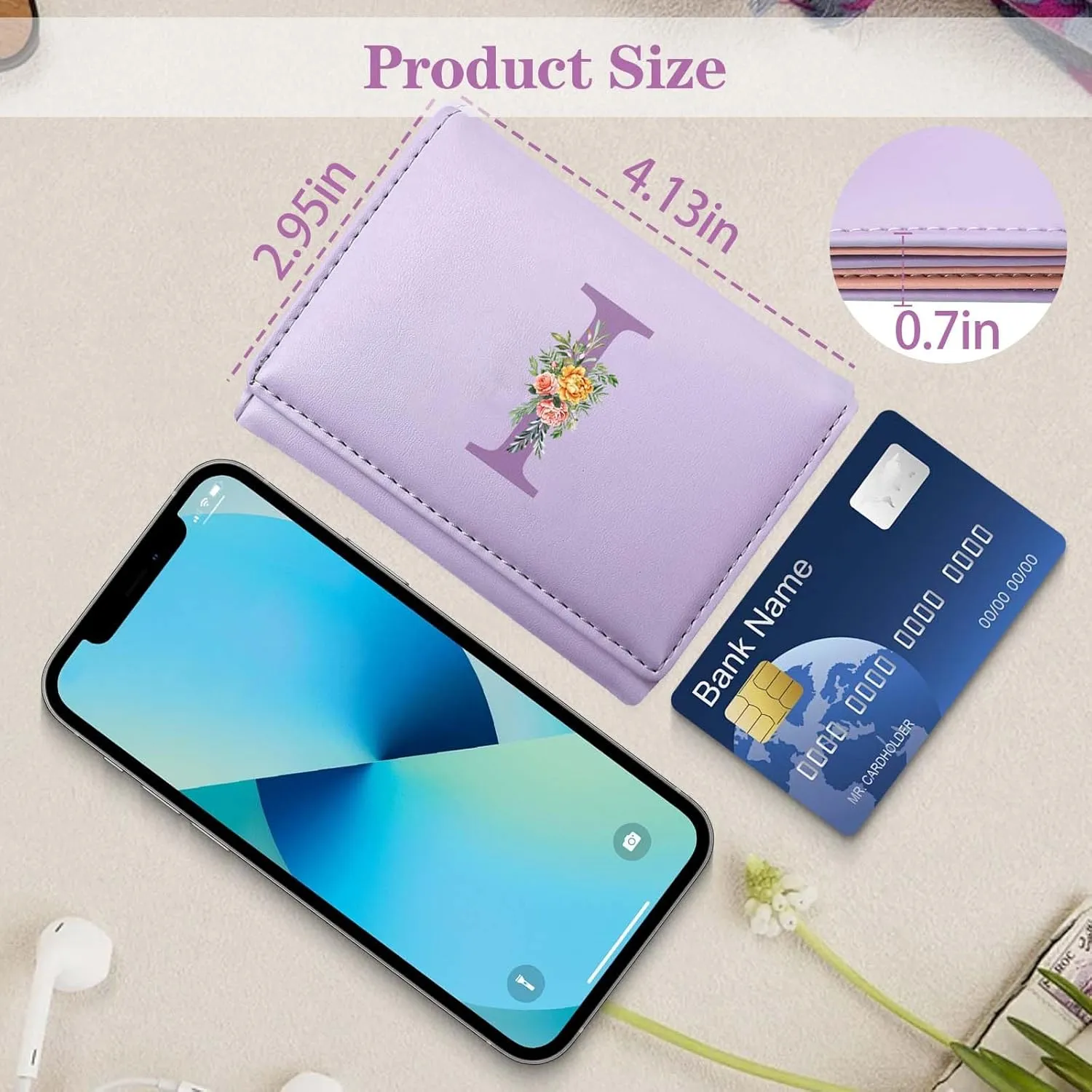 Girls Wallet,Small Tri-folded Aesthetic Wallet,PU Leather Purse Cash Pocket Card Holder ID Window Purse for Women Letter I