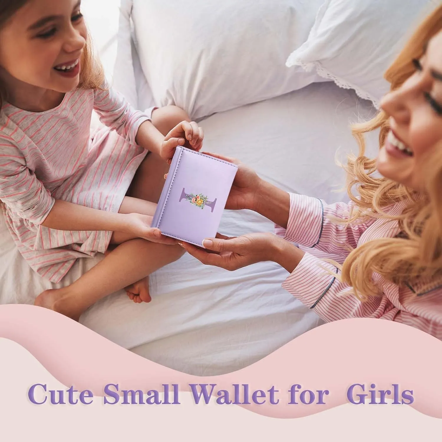 Girls Wallet,Small Tri-folded Aesthetic Wallet,PU Leather Purse Cash Pocket Card Holder ID Window Purse for Women Letter I