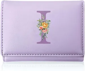 Girls Wallet,Small Tri-folded Aesthetic Wallet,PU Leather Purse Cash Pocket Card Holder ID Window Purse for Women Letter I