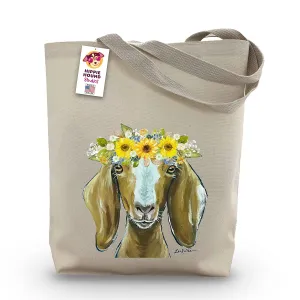 Goat Tote Bag - Handmade Totes - Canvas Goat Tote, Goat lover gift - Hippie Hound Studios Flower Crown Goat - Goat Gifts For Mom