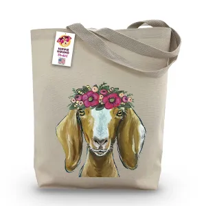 Goat with Flower Crown Tote Bag from Hippie Hound Studios - Goat Lover Gift - Handmade Totes - Goat Canvas Totes - Cute Goat Reusable Shopping Bag - Goat Gifts for Mom - Grocery Bag - Beach Bag