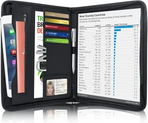 Godery Zippered Padfolio Portfolio Binder, Leather Business Portfolio, & 8.5 x 11 Legal Pad, Office Supplies Organizer, Black Zippered Pocket, Planners, Resume, Briefcase for Travel and Interview