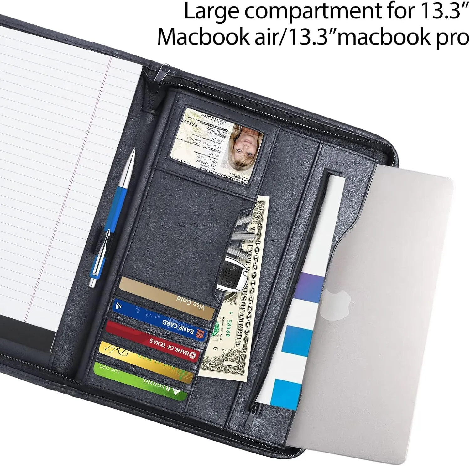 Godery Zippered Padfolio Portfolio Binder, Leather Business Portfolio, & 8.5 x 11 Legal Pad, Office Supplies Organizer, Black Zippered Pocket, Planners, Resume, Briefcase for Travel and Interview