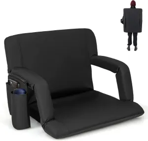 Goplus Stadium Seating for Bleachers, 24.5’’ Wide Folding Bleacher Chair w/6 Reclining Positions, Cup Holder, Thick Cushion, Adjustable Strap for Sporting Events