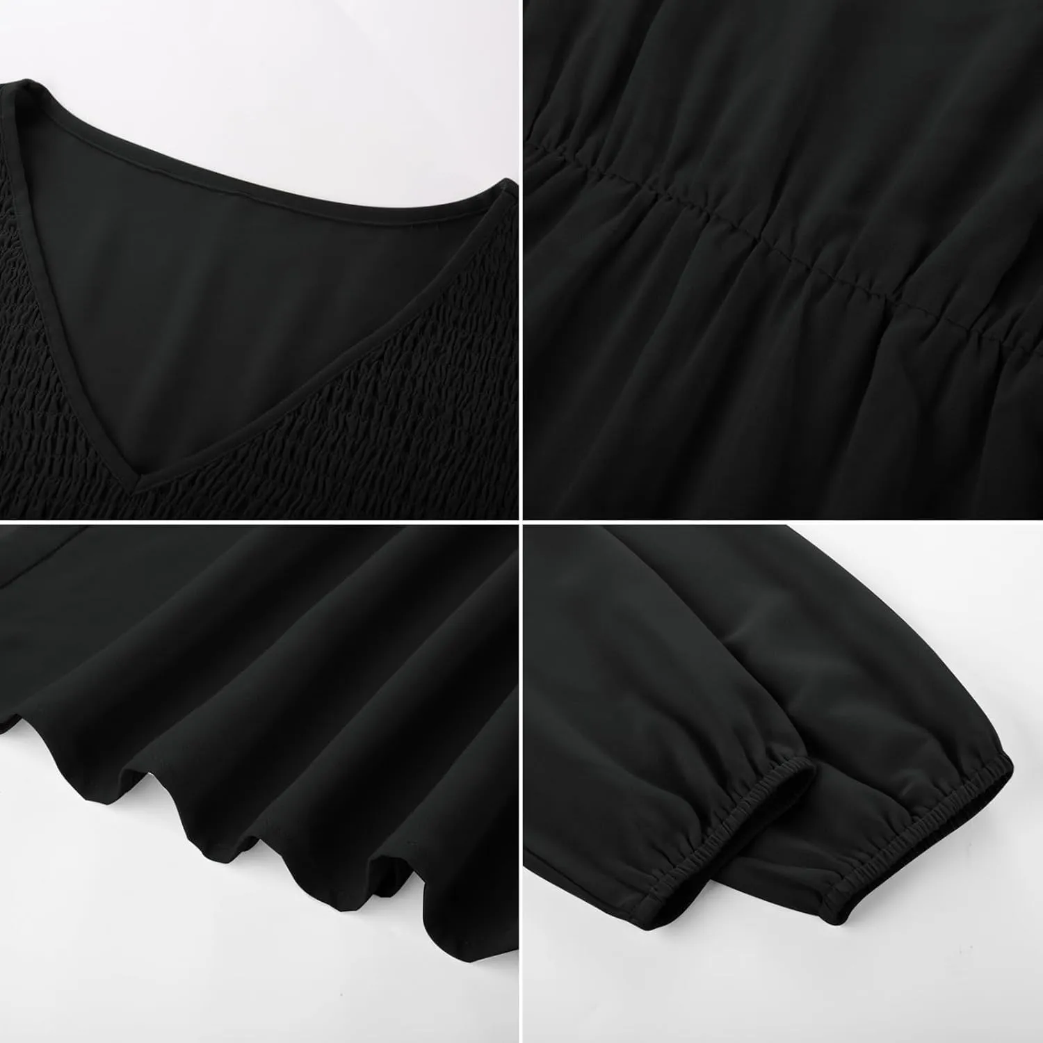 GRACE KARIN Long Sleeve Dresses for Women V Neck Smocked Tiered A-Line Dress Formal Cocktail Wedding Guest Maxi Dress