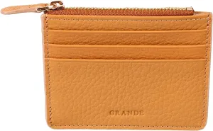 grande 3603 Genuine Leather Card Holder For Women and Men Slim Minimalist Small Zipper Wallet (CAMEL)