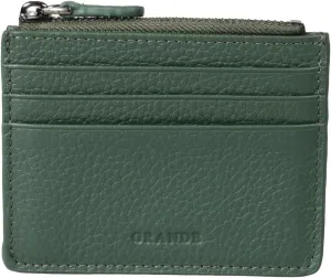 grande 3603 Genuine Leather Card Holder For Women and Men Slim Minimalist Small Zipper Wallet (FOREST GREEN)