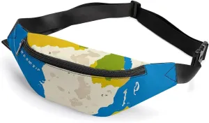 Greece Map Print Belt Bag with Adjustable Strap, Lightweight Travel Crossbody Bags, Hands-Free Mini Fanny Packs in Running Gym