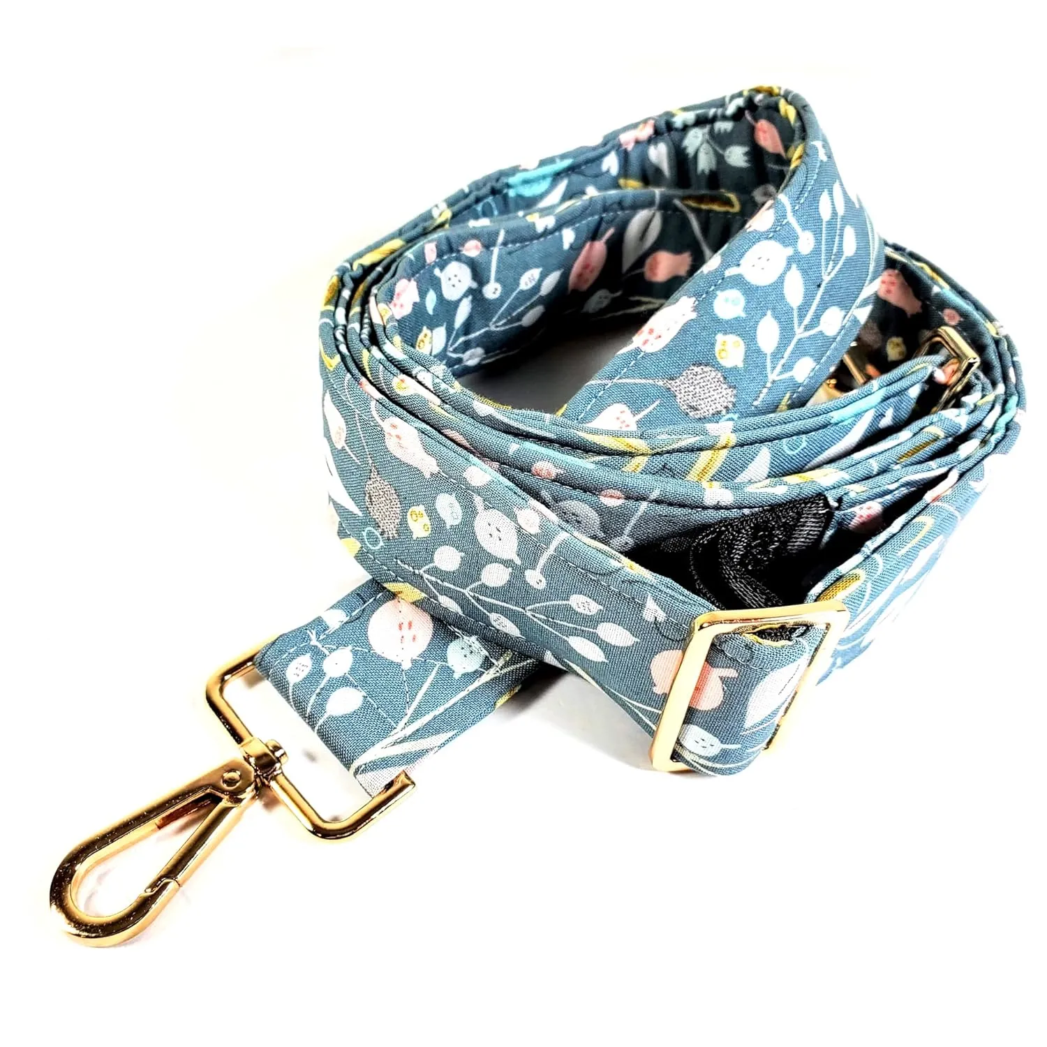 Green Scandinavian Guitar Style Bag Strap - Flowers on Green Cross Body Strap - Custom Hardware Color- Adjustable -Double Padded-Durable- (2" Width, Silver)