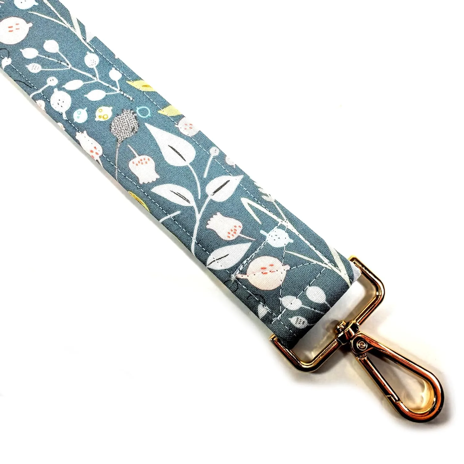 Green Scandinavian Guitar Style Bag Strap - Flowers on Green Cross Body Strap - Custom Hardware Color- Adjustable -Double Padded-Durable- (2" Width, Silver)
